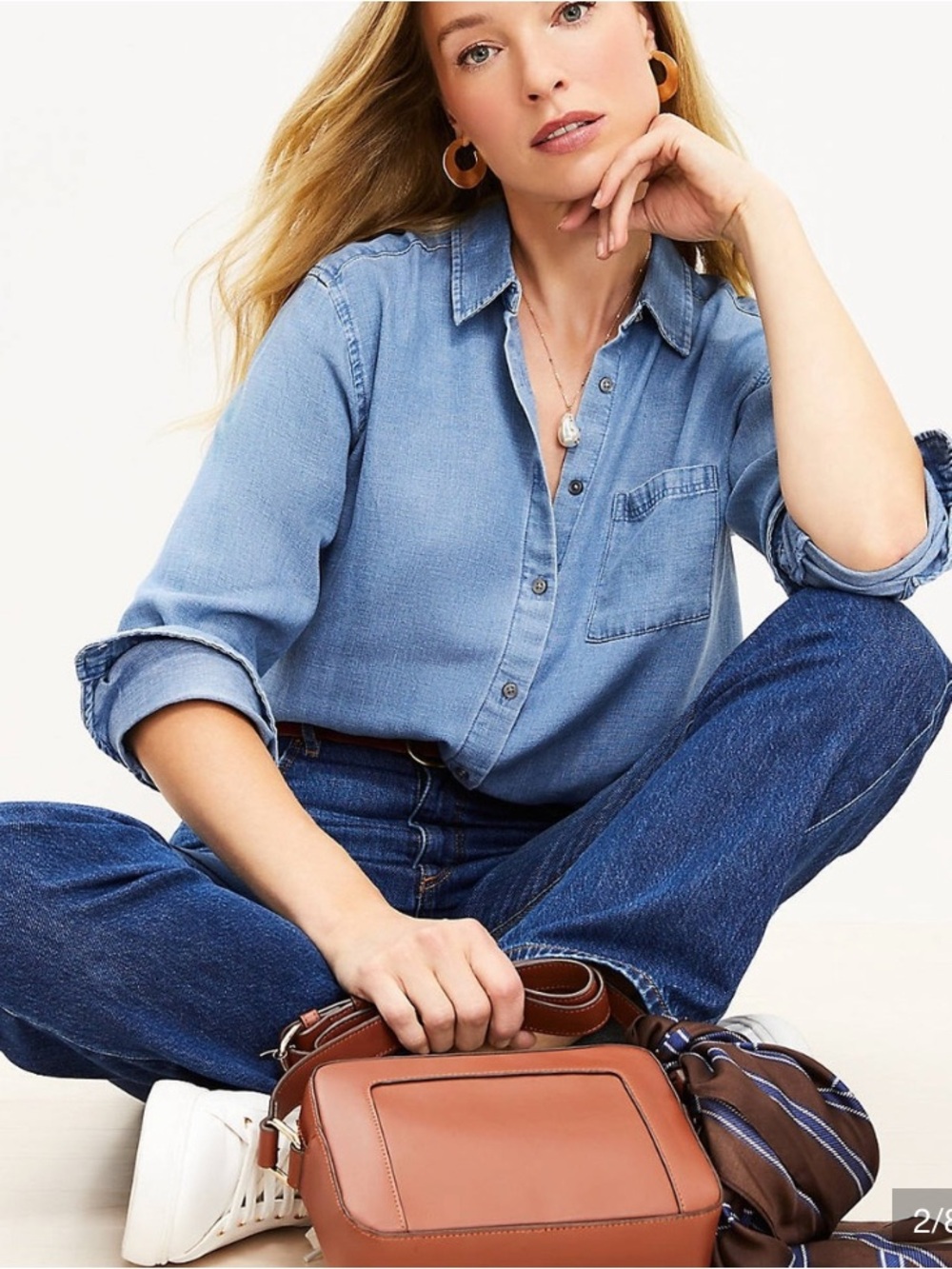 LOFT Chambray Everyday Relaxed Pocket Shirt - M